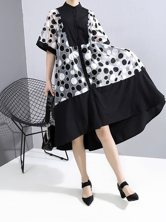 LOOSE MESH POLKA-DOT TWO-PIECES MIDI DRESS
