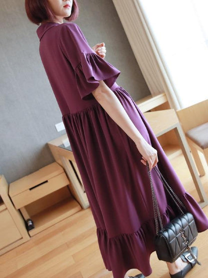 Loose A-Line Waist-High Graceful Long Purple Dress