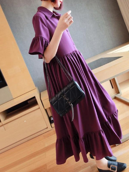 Loose A-Line Waist-High Graceful Long Purple Dress