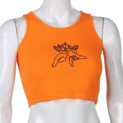 Sexy slim cute angel embroidery short top ACTIVEWEAR
