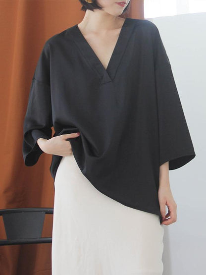 Loose V-Neck Satin Shirts