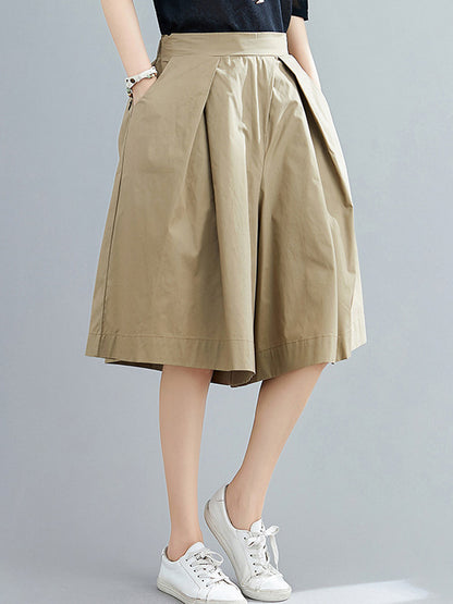 Casual Solid Color Elasticity Waist Wide Leg Shorts