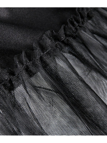 BLACK PLEATED DOUBLE LAYER MESH SKIRT