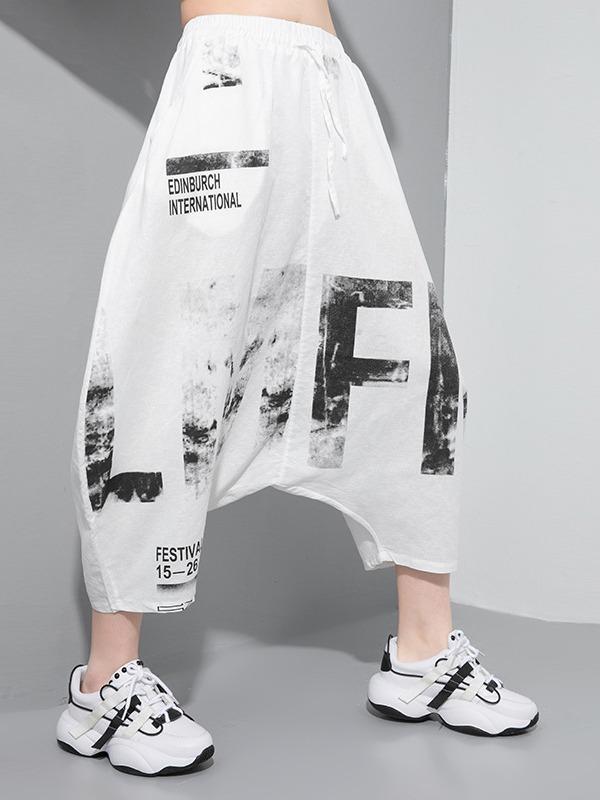 Fashion Loose Elastic Waist Print Harem Pants