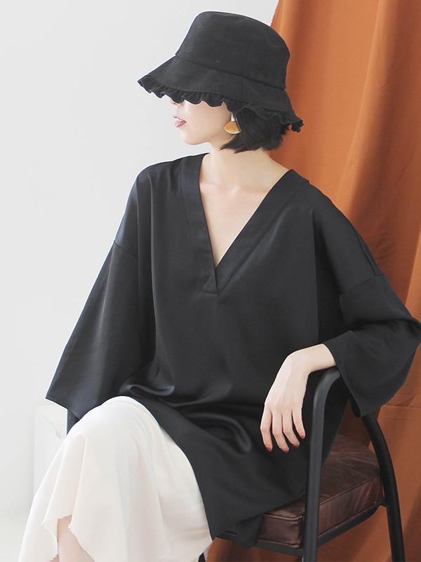 Loose V-Neck Satin Shirts
