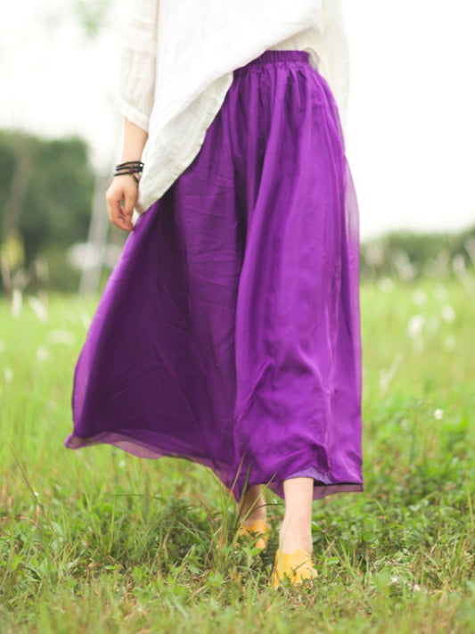 LOOSE PURPLE PLEATED SILK SKIRT