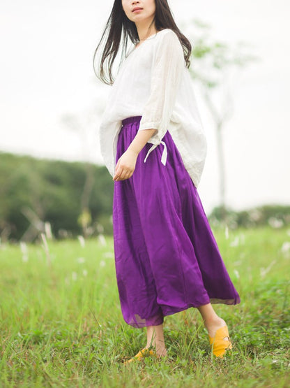 LOOSE PURPLE PLEATED SILK SKIRT