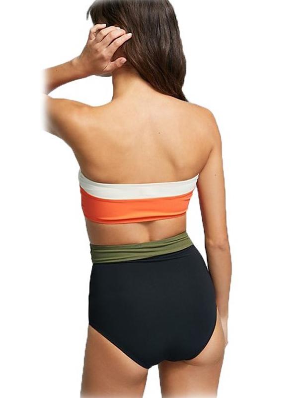 Sexy Strapless Clashing Colors Split Bikini Swimsuit