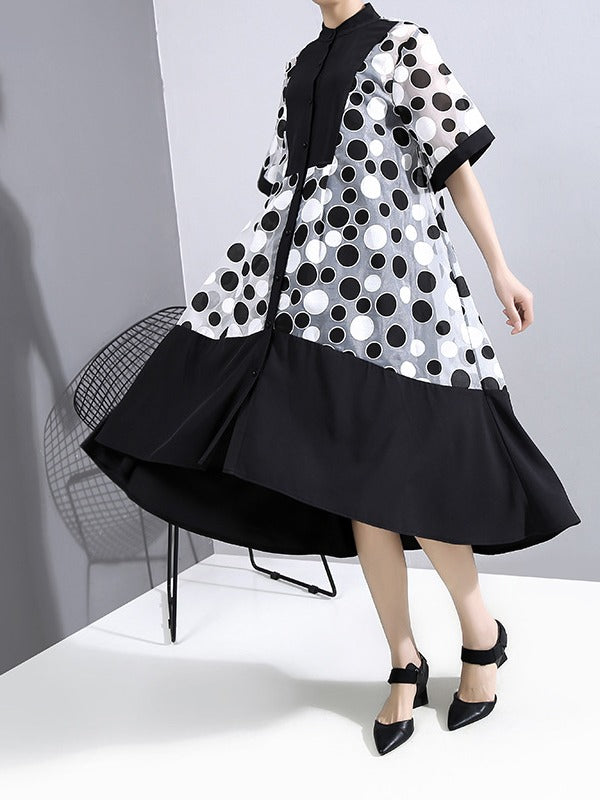 LOOSE MESH POLKA-DOT TWO-PIECES MIDI DRESS