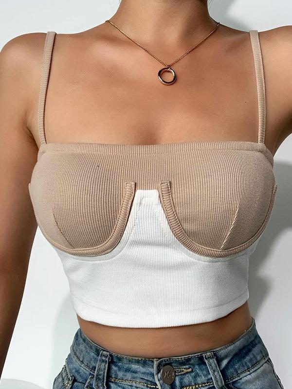 Wrap Spaghetti-Neck Contrast Color Exposed Navel Tanks