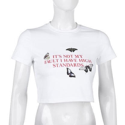 Color butterfly letter printed short T-shirt sleeve top ACTIVEWEAR