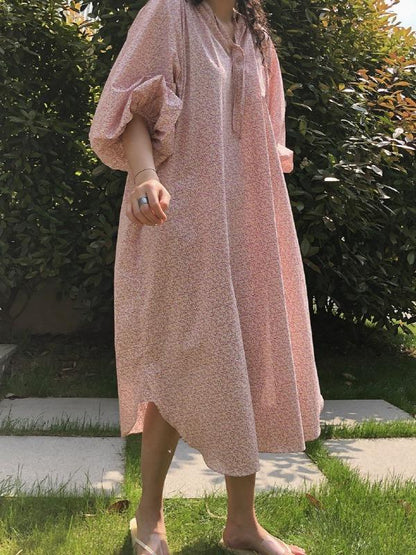 Loose Puff Sleeve Floral Midi Dress