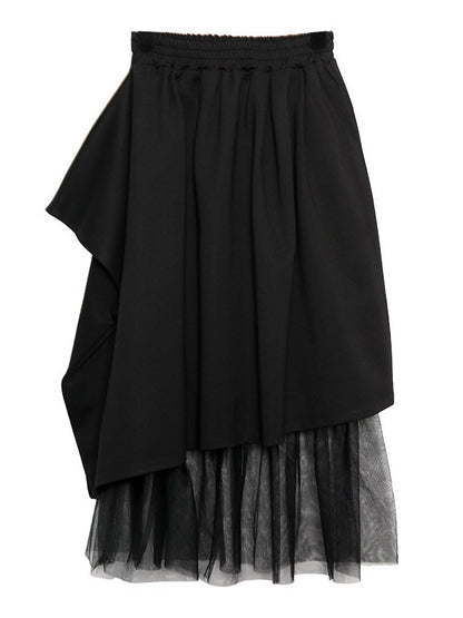 BLACK PLEATED DOUBLE LAYER MESH SKIRT