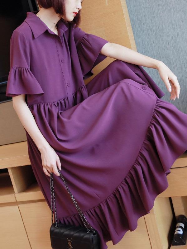 Loose A-Line Waist-High Graceful Long Purple Dress