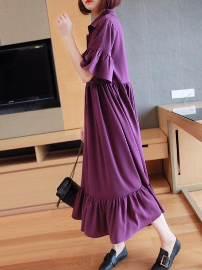 Loose A-Line Waist-High Graceful Long Purple Dress