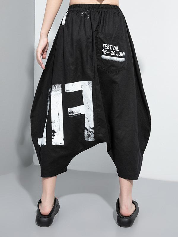 Fashion Loose Elastic Waist Print Harem Pants