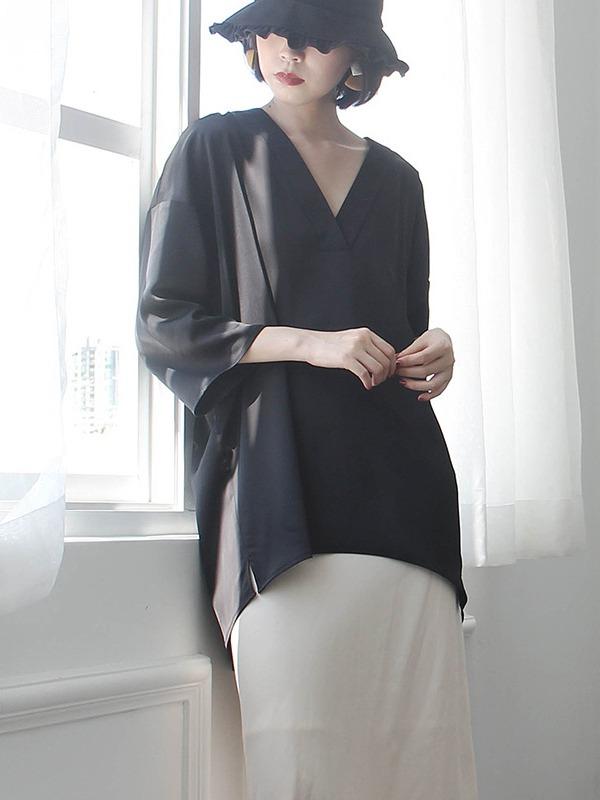 Loose V-Neck Satin Shirts