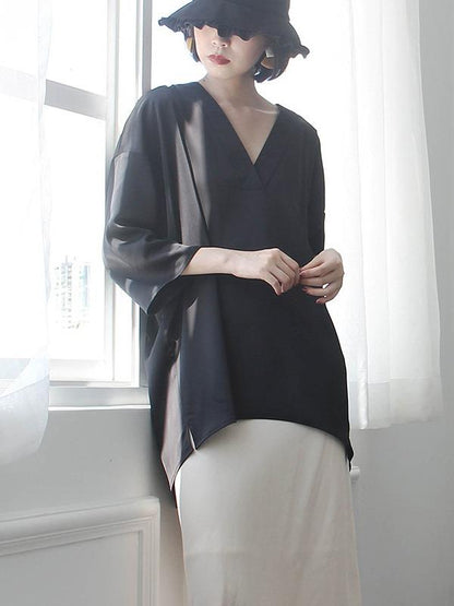 Loose V-Neck Satin Shirts