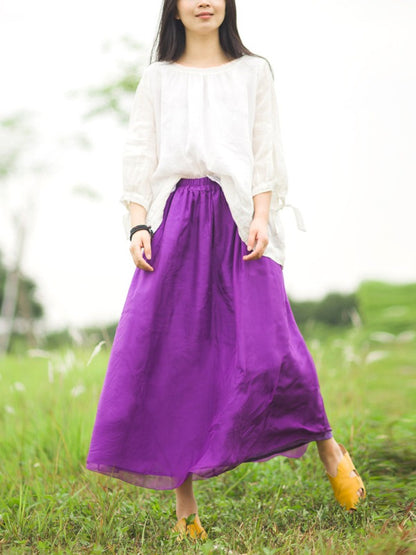 LOOSE PURPLE PLEATED SILK SKIRT