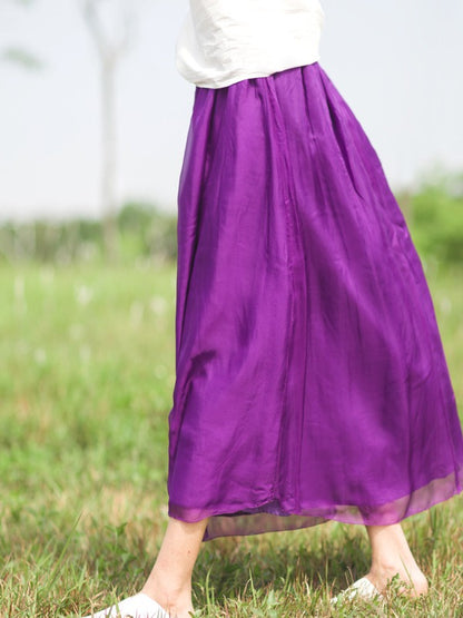LOOSE PURPLE PLEATED SILK SKIRT