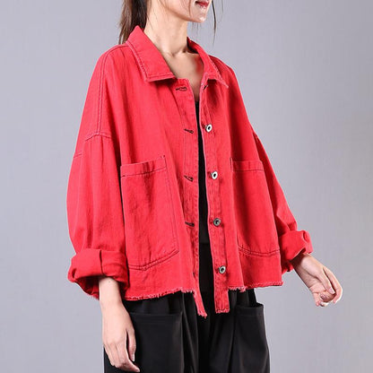 Buykud Casual Pure Color Burr Denim Jacket
