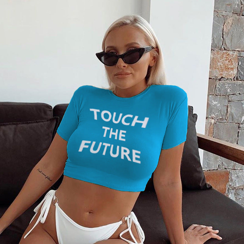 Letter printed tight T-shirt fashion short-sleeved shirt ACTIVEWEAR