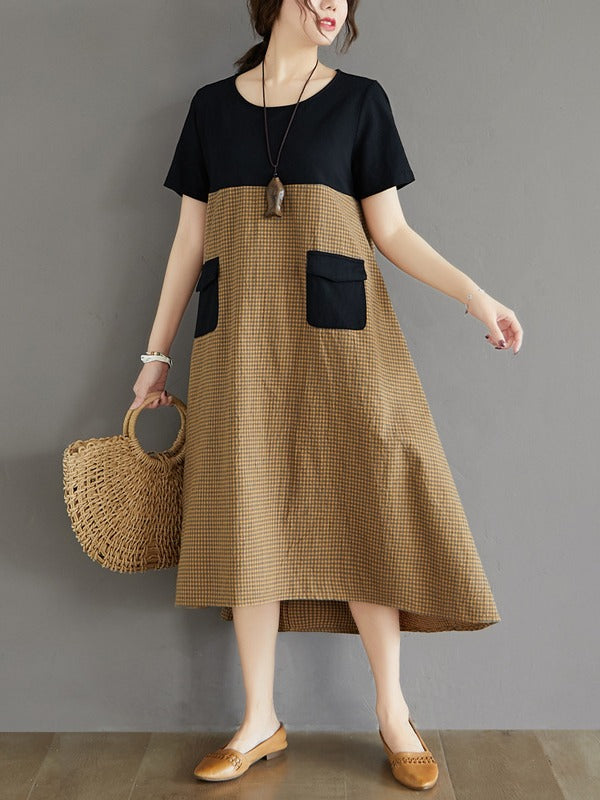 Contrast Color Splicing Plaid Loose Dress