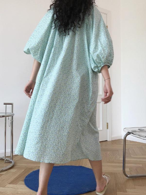 Loose Puff Sleeve Floral Midi Dress