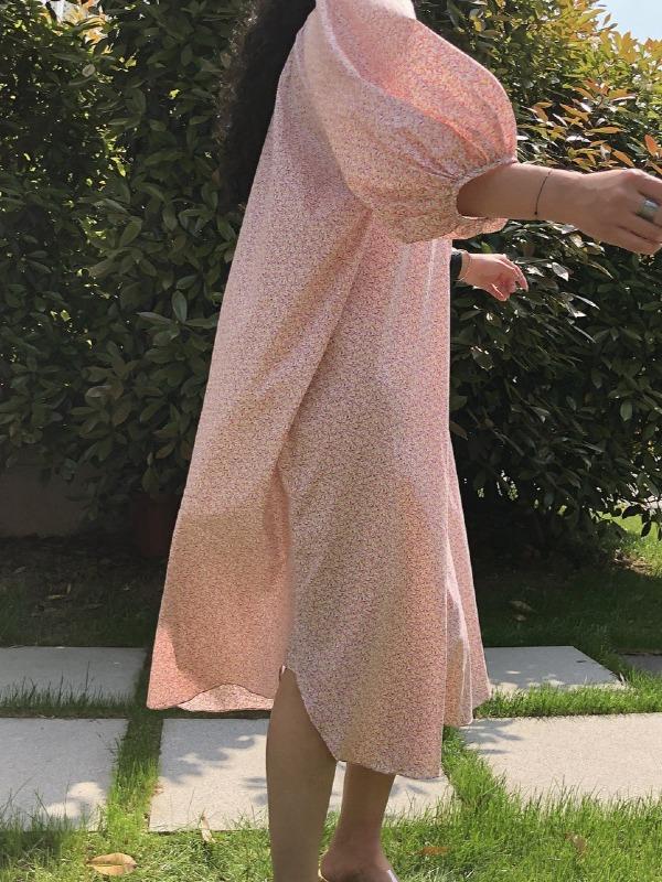 Loose Puff Sleeve Floral Midi Dress