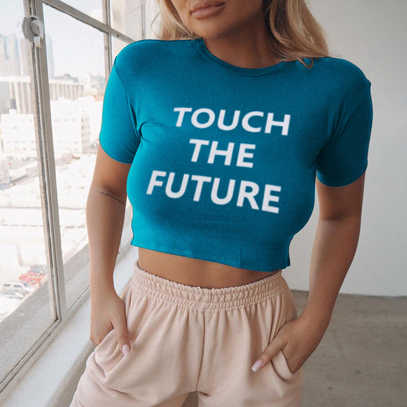 Letter printed tight T-shirt fashion short-sleeved shirt ACTIVEWEAR