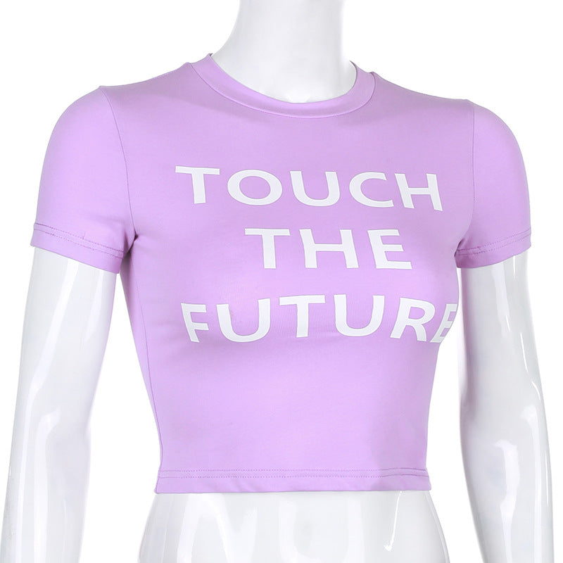 Letter printed tight T-shirt fashion short-sleeved shirt ACTIVEWEAR