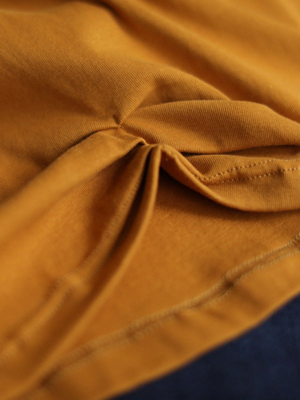 LOOSE SOLID PLEATED CASUAL ROUND NECK T-SHIRT