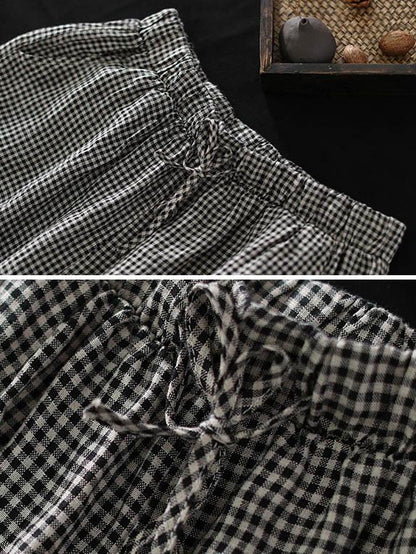 Vintage Split-joint Elasticity Ramie Cotton Harem Pants
