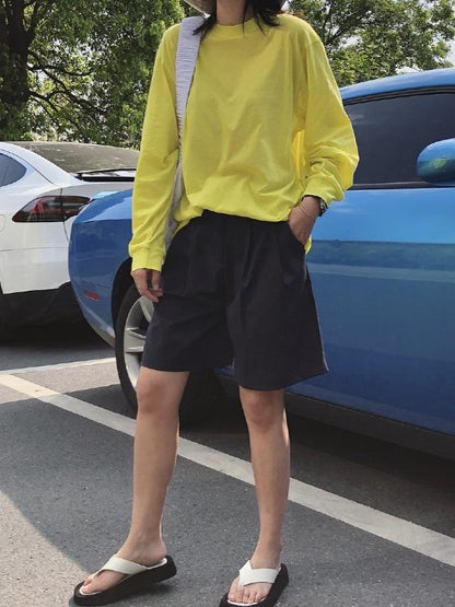 Loose Wool Empire Wide Lege Short Pants