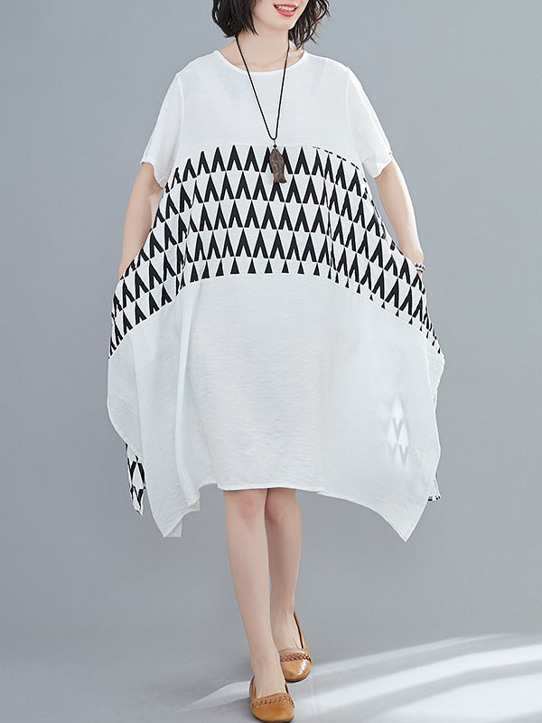 Loose Geometric Splicing Print Cropped Dress