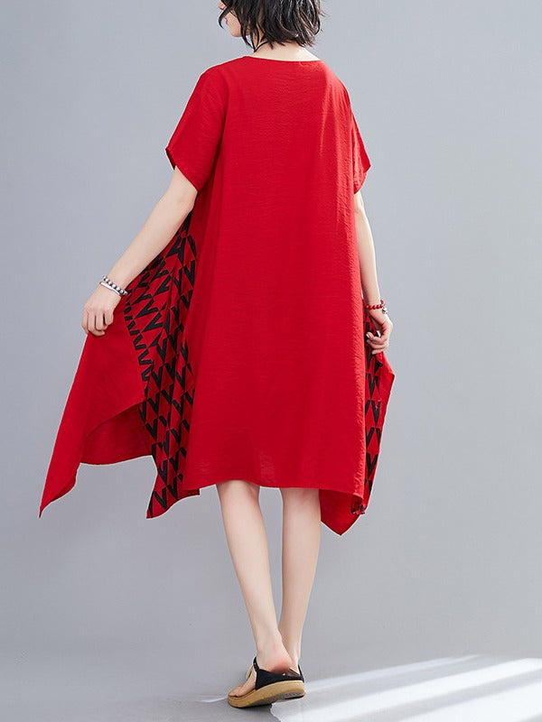 Loose Geometric Splicing Print Cropped Dress