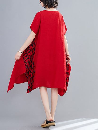 Loose Geometric Splicing Print Cropped Dress