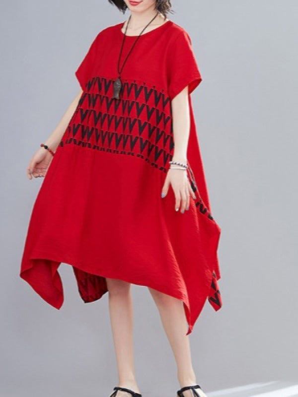 Loose Geometric Splicing Print Cropped Dress