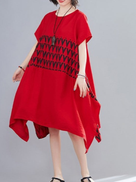 Loose Geometric Splicing Print Cropped Dress