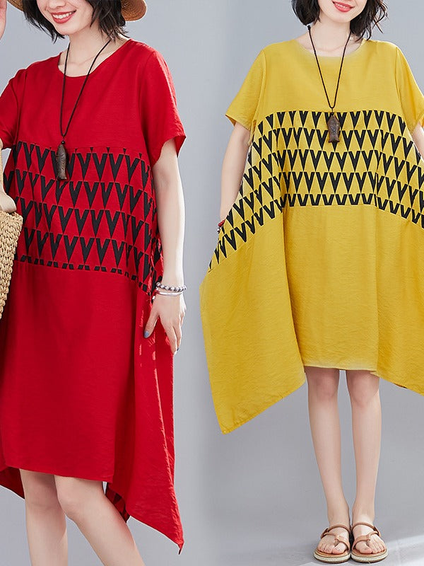 Loose Geometric Splicing Print Cropped Dress
