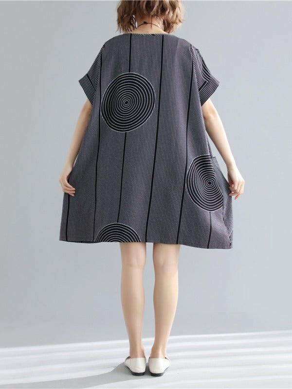 Loose Solid Stripe Print Dress
