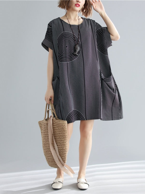 Loose Solid Stripe Print Dress