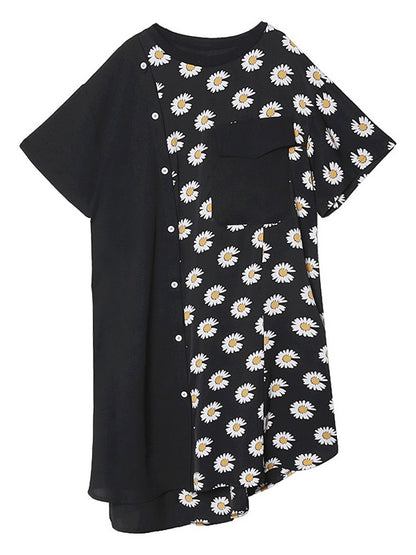 DAISY PRINT SPLICING CROPPED DRESS