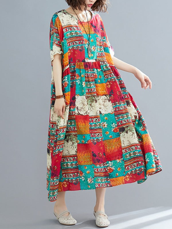 LOOSE ETHNIC STYLE PRINT DRESS