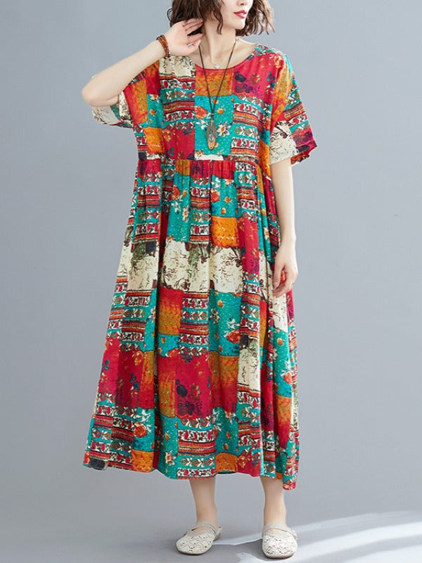 LOOSE ETHNIC STYLE PRINT DRESS
