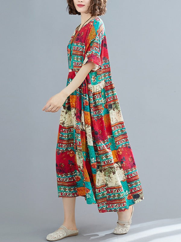 LOOSE ETHNIC STYLE PRINT DRESS
