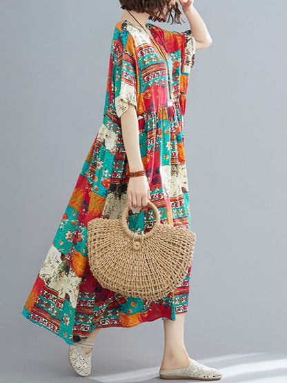 LOOSE ETHNIC STYLE PRINT DRESS