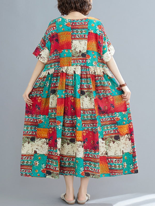 LOOSE ETHNIC STYLE PRINT DRESS