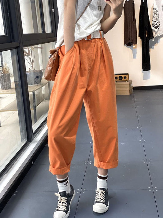 SIMPLE CASUAL ELASTICITY SOLID WIDE LEG PANTS