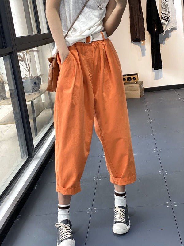 SIMPLE CASUAL ELASTICITY SOLID WIDE LEG PANTS